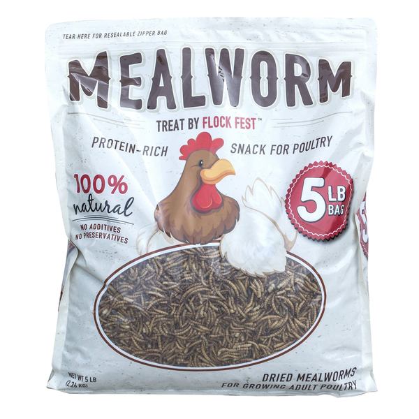 Flock Fest Dried Mealworms for Chickens, Ducks, and Small Pets, 5 Lbs Bag DMW5